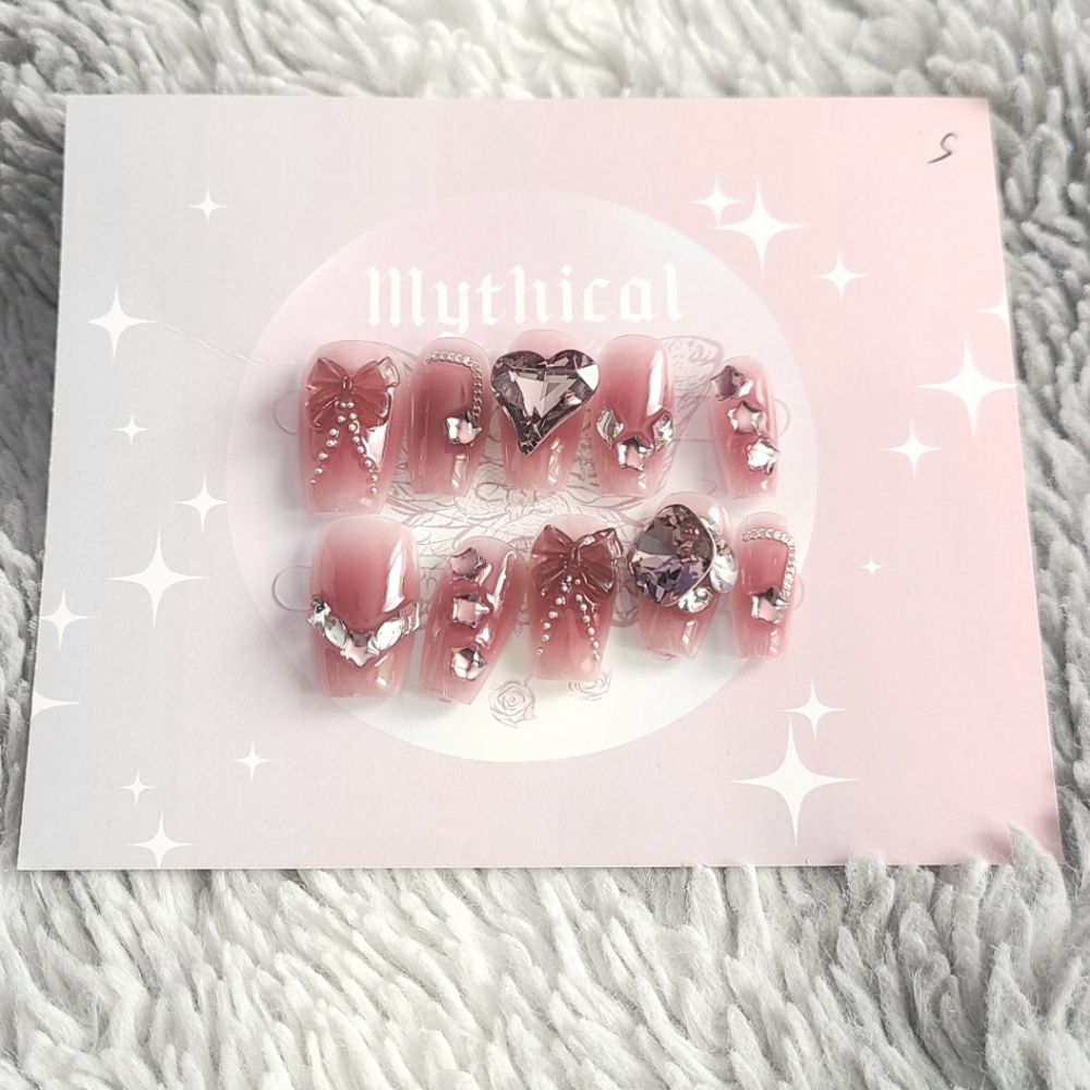 Elegant Pink Rhinestone Press-On Nails
